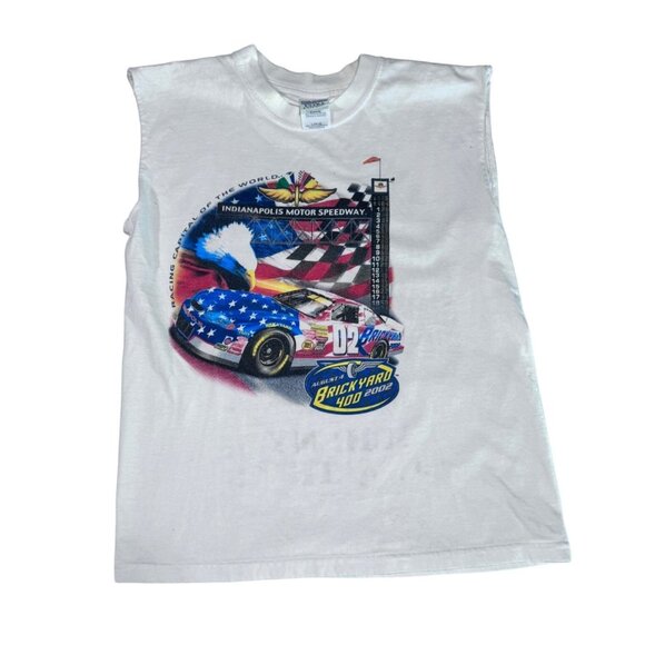 Vintage y2k Nascar brickyard 400 racing sleeveless shirt gildan L‎ kids S womens - Picture 1 of 5